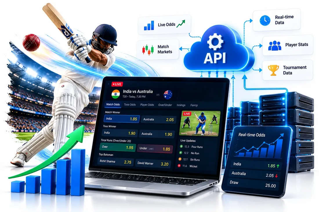 Real-time cricket odds API sending live odds, match markets, player stats and tournament data to a betting website