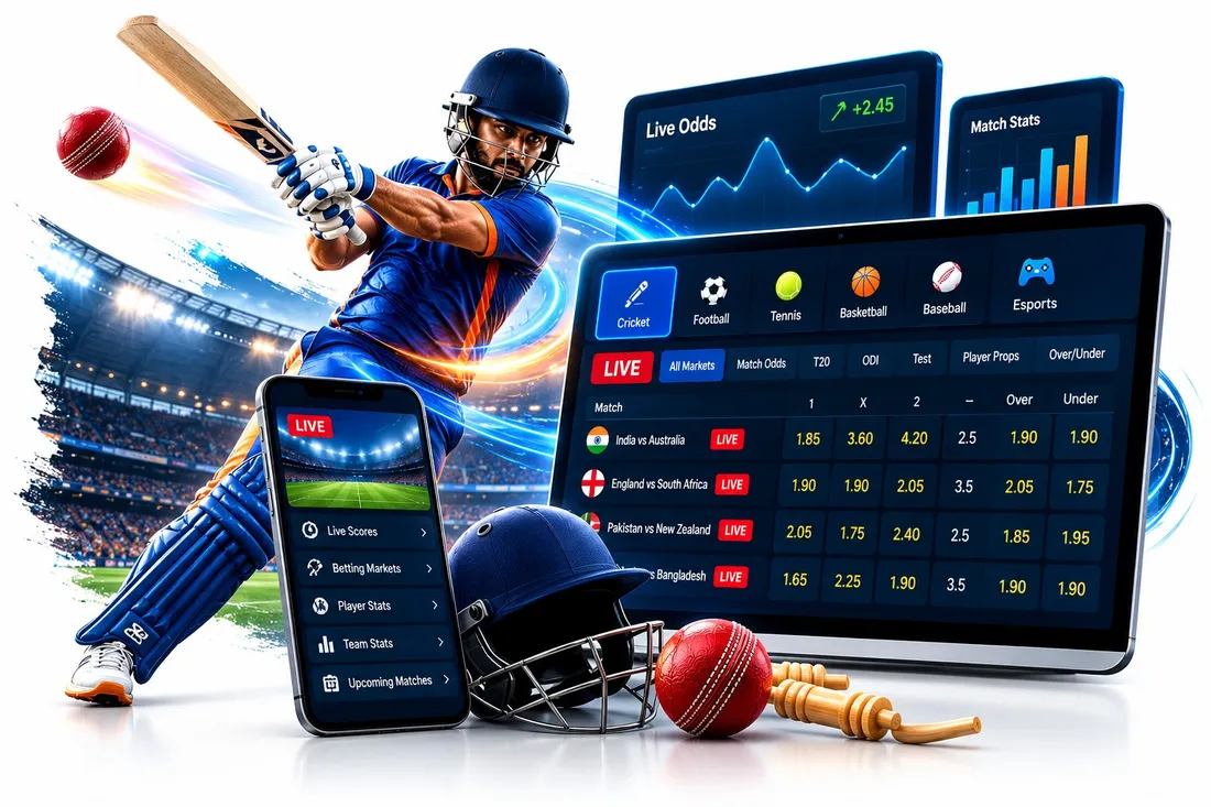 Cricket betting platform with live odds, match stats and a mobile sportsbook app